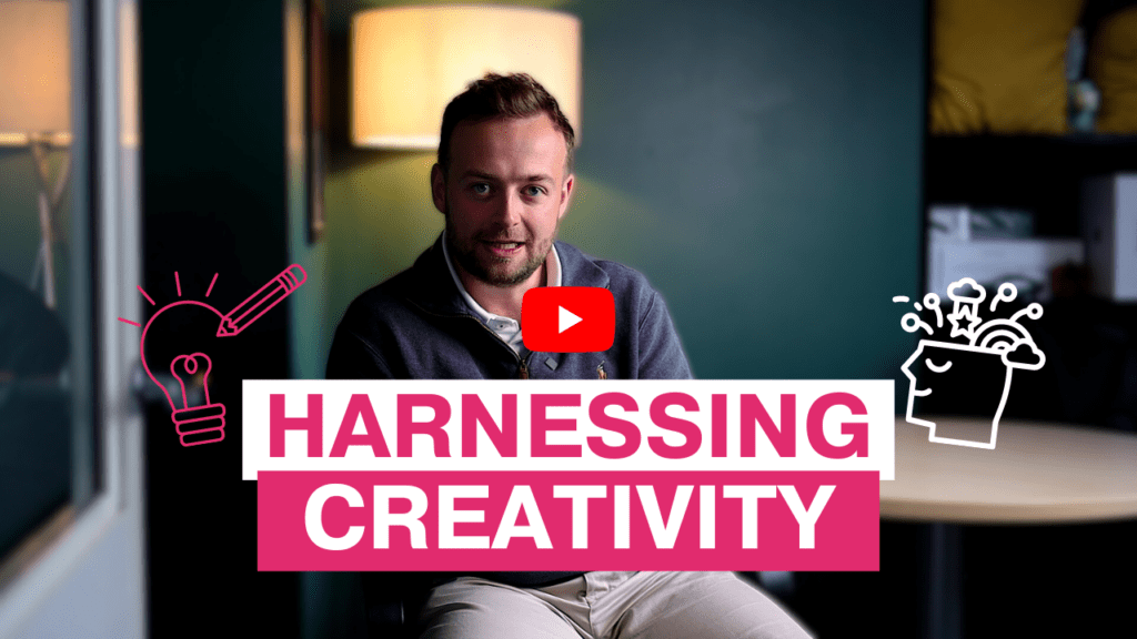 Alex sitting in a room talking about the importance of harnessing creativity


